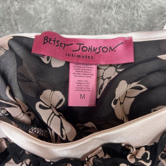 Betsey Johnson Slip Dress Women’s M Pink Bow Floral Babydoll Intimates Sheer Y2K - Picture 4 of 7